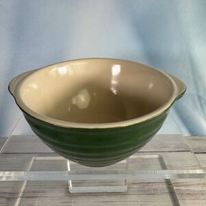 VTG DesignPac Inc Mixing Bowl Small Green Ribbed Stoneware Farmhouse Decor EUC